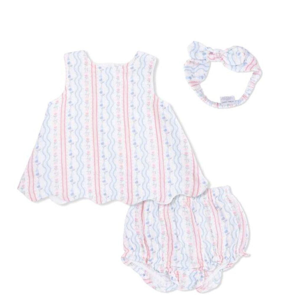 Angel Dear Scallop Back Top & Bloomer Set with Matching Headband